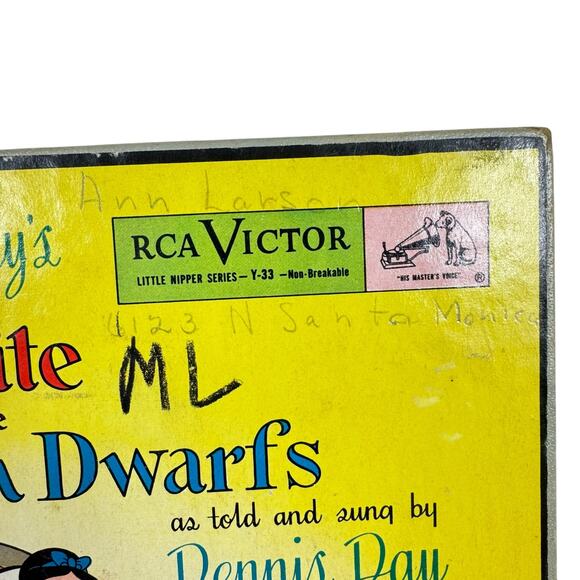 Walt Disney Snow White & The Seven Dwarfs Dennis Day Story Book 2 Yellow EP Rare - Picture 3 of 10